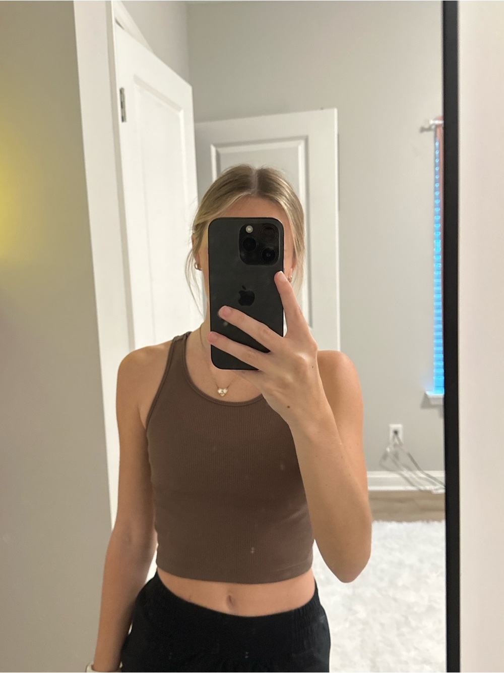 SHEIN Brown Ribbed Cropped Tank